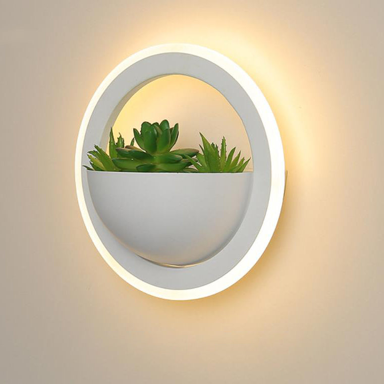 Nordic Iron Round Creative Green Plant LED Wall Sconce Lamp