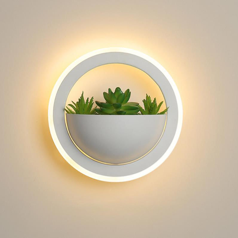 Nordic Iron Round Creative Green Plant LED Wall Sconce Lamp
