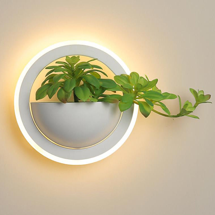 Nordic Iron Round Creative Green Plant LED Wall Sconce Lamp