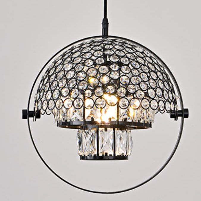 Nordic Luxury Brass Crystal Semi-Circular Rotating 1-Light Pendant Light