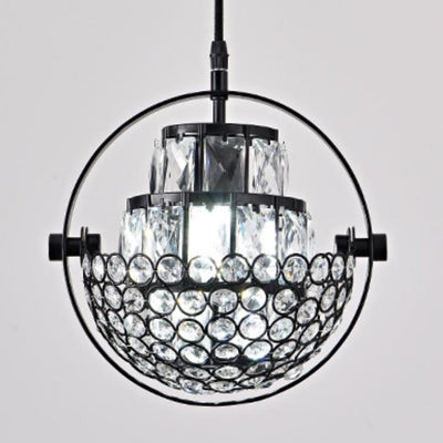 Nordic Luxury Brass Crystal Semi-Circular Rotating 1-Light Pendant Light