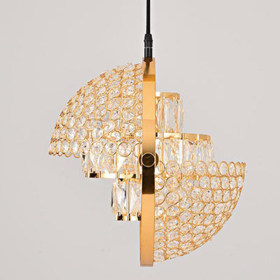 Nordic Luxury Brass Crystal Semi-Circular Rotating 1-Light Pendant Light