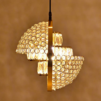 Nordic Luxury Brass Crystal Semi-Circular Rotating 1-Light Pendant Light