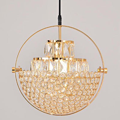 Nordic Luxury Brass Crystal Semi-Circular Rotating 1-Light Pendant Light