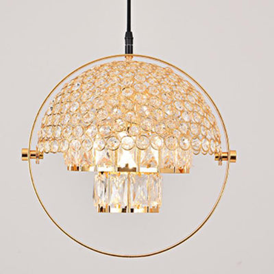 Nordic Luxury Brass Crystal Semi-Circular Rotating 1-Light Pendant Light