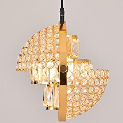 Nordic Luxury Brass Crystal Semi-Circular Rotating 1-Light Pendant Light