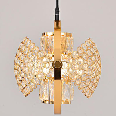 Nordic Luxury Brass Crystal Semi-Circular Rotating 1-Light Pendant Light