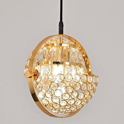 Nordic Luxury Brass Crystal Semi-Circular Rotating 1-Light Pendant Light