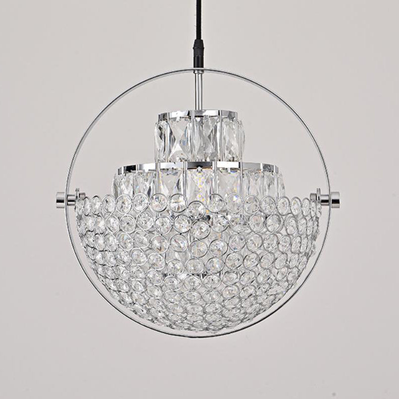 Nordic Luxury Brass Crystal Semi-Circular Rotating 1-Light Pendant Light