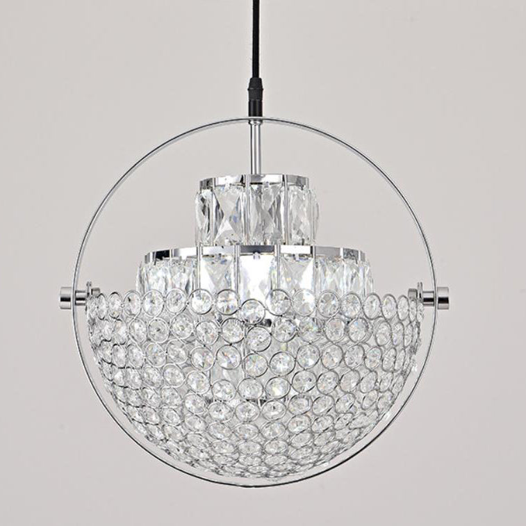 Nordic Luxury Brass Crystal Semi-Circular Rotating 1-Light Pendant Light