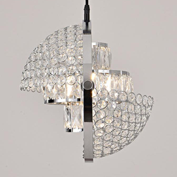 Nordic Luxury Brass Crystal Semi-Circular Rotating 1-Light Pendant Light