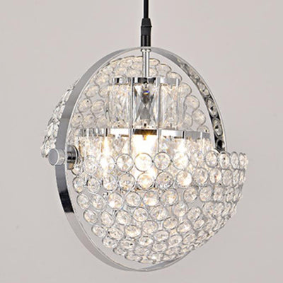 Nordic Luxury Brass Crystal Semi-Circular Rotating 1-Light Pendant Light