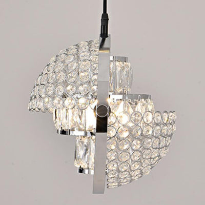 Nordic Luxury Brass Crystal Semi-Circular Rotating 1-Light Pendant Light