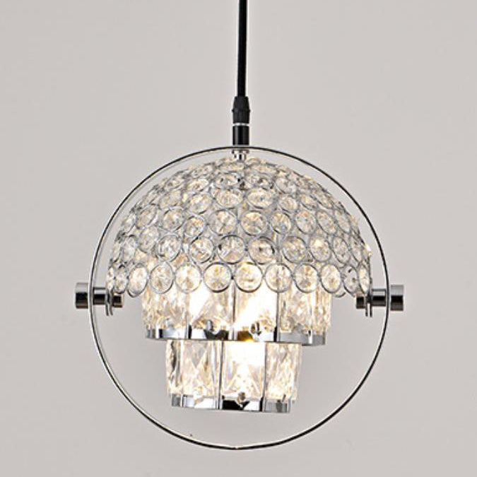 Nordic Luxury Brass Crystal Semi-Circular Rotating 1-Light Pendant Light