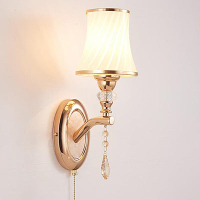 European Simple Glass Lampshade Zipper Switch 1/2-Light Wall Sconce Lamp