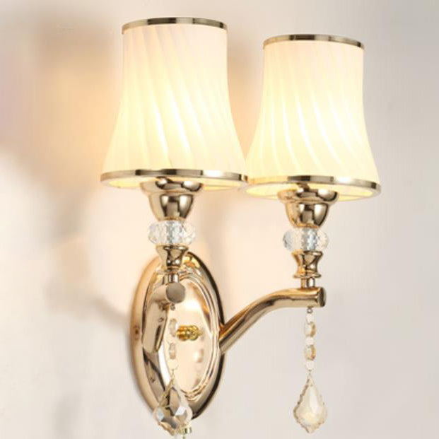 European Simple Glass Lampshade Zipper Switch 1/2-Light Wall Sconce Lamp