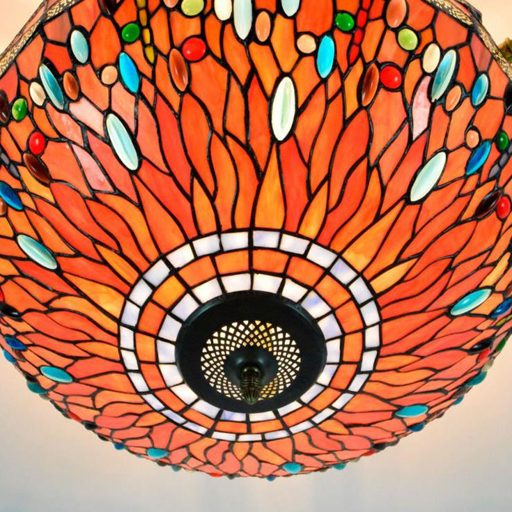 Retro Tiffany Red Bottom Dragonfly Design 5-Light Flush Mount Light