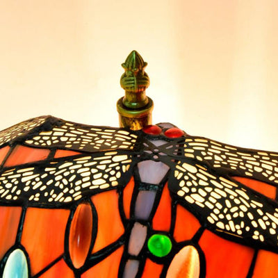 Retro Tiffany Red Bottom Dragonfly Design 5-Licht Unterputzleuchte 