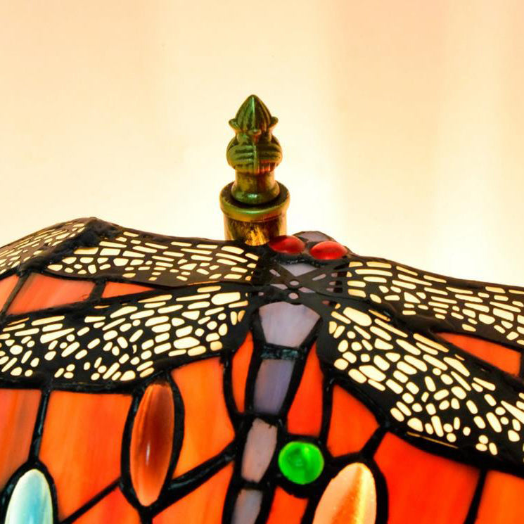 Retro Tiffany Red Bottom Dragonfly Design 5-Light Flush Mount Light