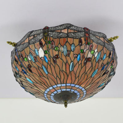 Retro Tiffany Red Bottom Dragonfly Design 5-Light Flush Mount Light