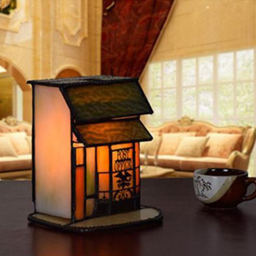 Tiffany Glass Retro Tiny House Design 1-Light Table Lamp