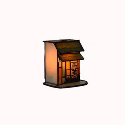Tiffany Glass Retro Tiny House Design 1-Light Table Lamp