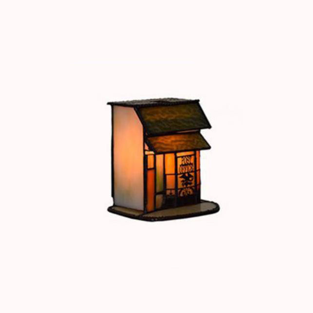 Tiffany Glass Retro Tiny House Design 1-Light Table Lamp