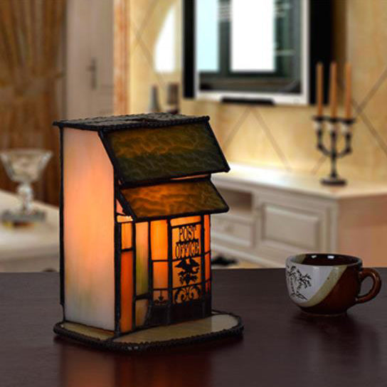 Tiffany Glass Retro Tiny House Design 1-Light Table Lamp
