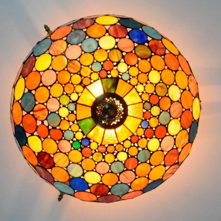 Tiffany Stained Glass Round Pattern 5-Light Flush Mount Light