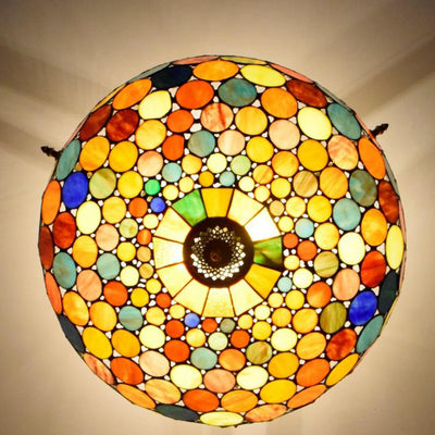 Tiffany Stained Glass Round Pattern 5-Light Flush Mount Light