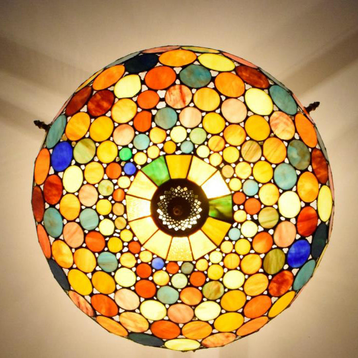 Tiffany Stained Glass Round Pattern 5-Light Flush Mount Light