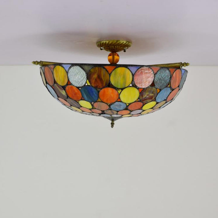 Tiffany Stained Glass Round Pattern 5-Light Flush Mount Light