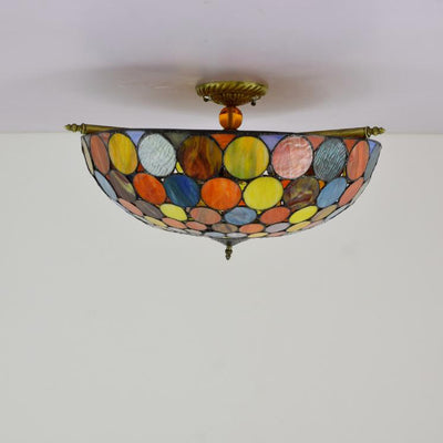 Tiffany Stained Glass Round Pattern 5-Light Flush Mount Light