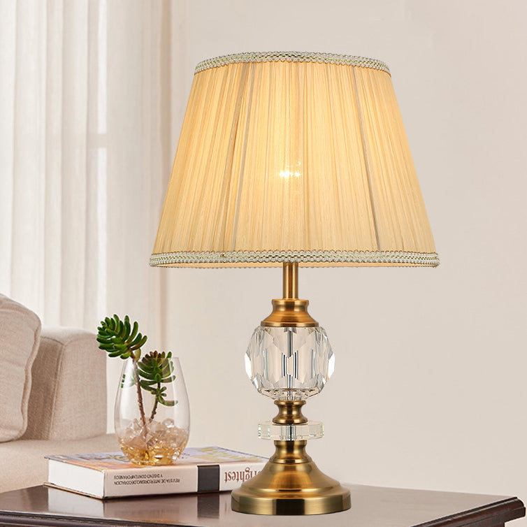 Simple Fabric Lampshade Crystal Decorative 1-Light Table Lamp