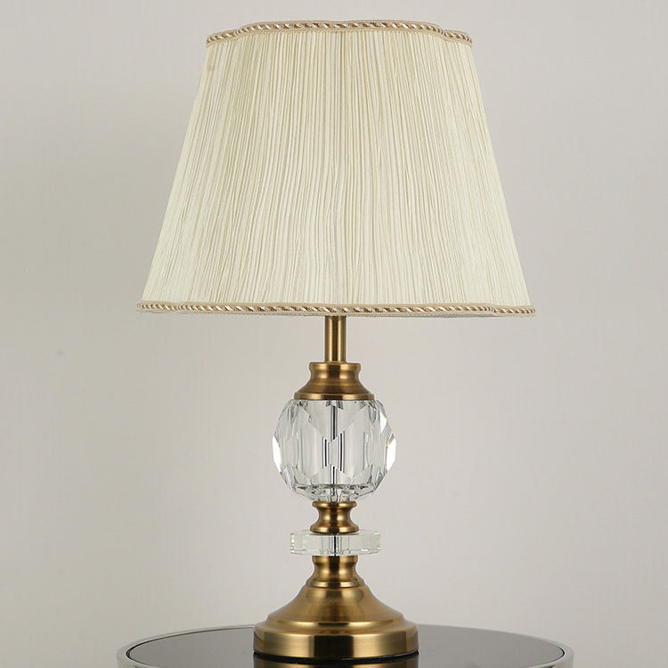 Simple Fabric Lampshade Crystal Decorative 1-Light Table Lamp