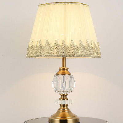 Simple Fabric Lampshade Crystal Decorative 1-Light Table Lamp