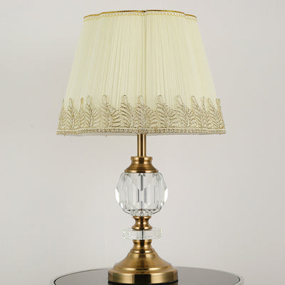 Simple Fabric Lampshade Crystal Decorative 1-Light Table Lamp