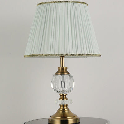 Simple Fabric Lampshade Crystal Decorative 1-Light Table Lamp