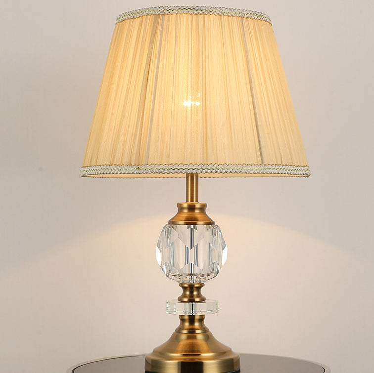 Simple Fabric Lampshade Crystal Decorative 1-Light Table Lamp