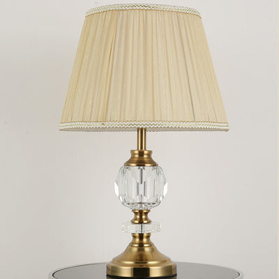 Simple Fabric Lampshade Crystal Decorative 1-Light Table Lamp