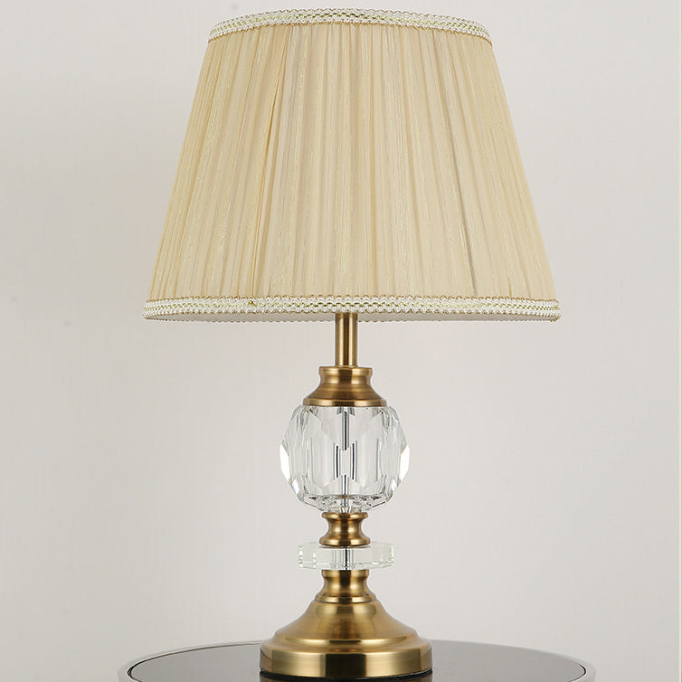 Simple Fabric Lampshade Crystal Decorative 1-Light Table Lamp