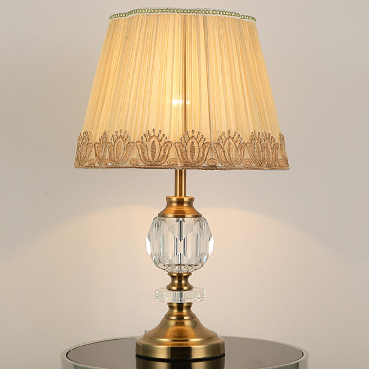 Simple Fabric Lampshade Crystal Decorative 1-Light Table Lamp