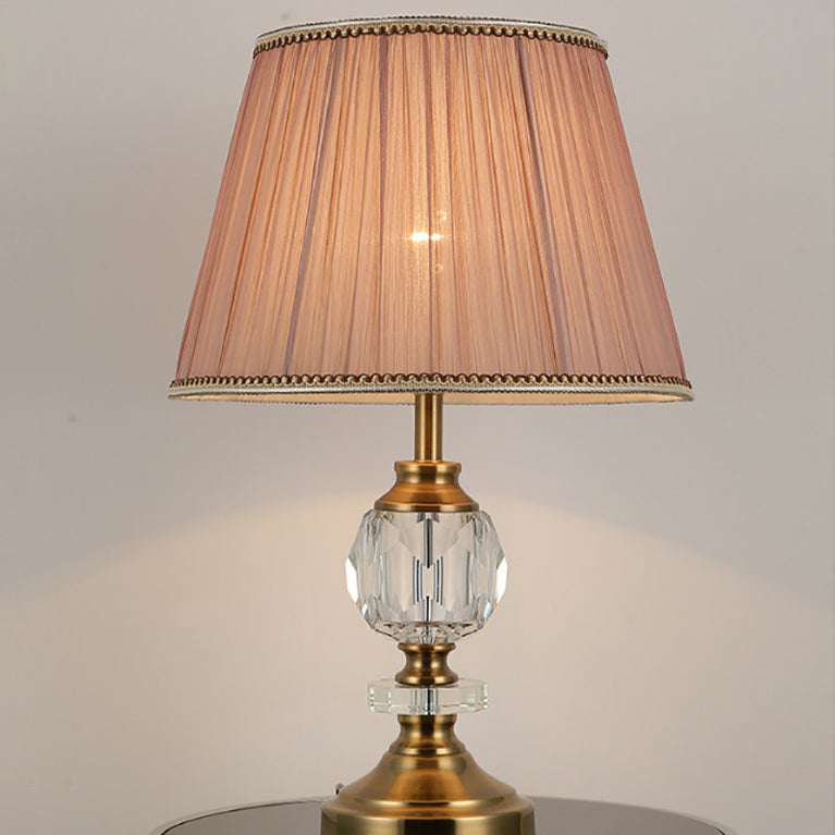 Simple Fabric Lampshade Crystal Decorative 1-Light Table Lamp