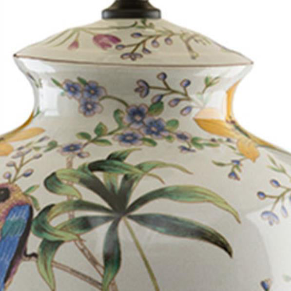 Lámpara de Mesa de 1 Luz con Diseño Retro Moderno de Cerámica Idílica de Flores y Pájaros 