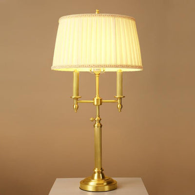 Full Copper Retro Pleated Fabric Lampshade 1-Light Table Lamp