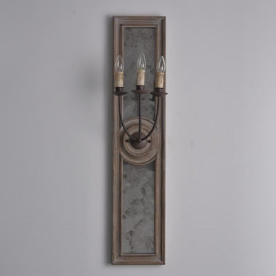 Vintage Wooden Long Frame Candelabra 3-Light Wall Sconce Lamp