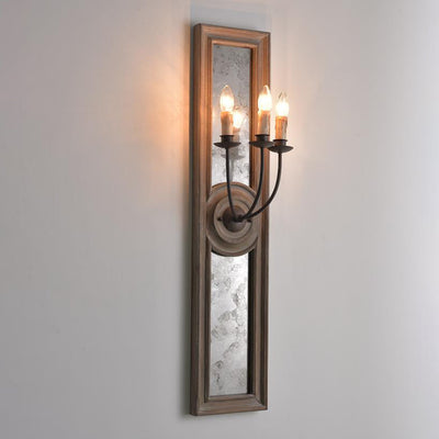 Vintage Wooden Long Frame Candelabra 3-Light Wall Sconce Lamp