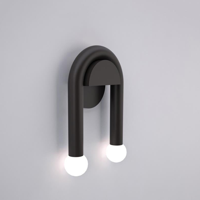 Nordic Simple Black Arched Magnetic Pole Design 2-Light Wall Sconce Lamp