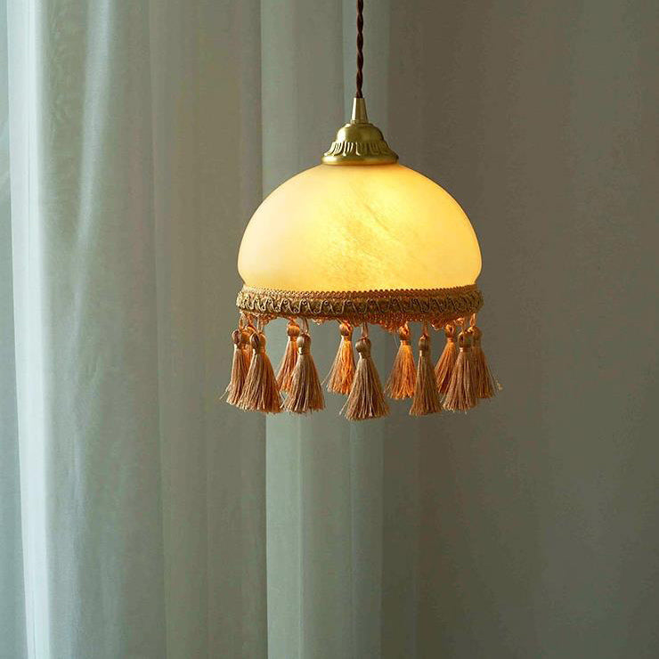 French Vintage Tassel Full Copper 1-Light Pendant Light