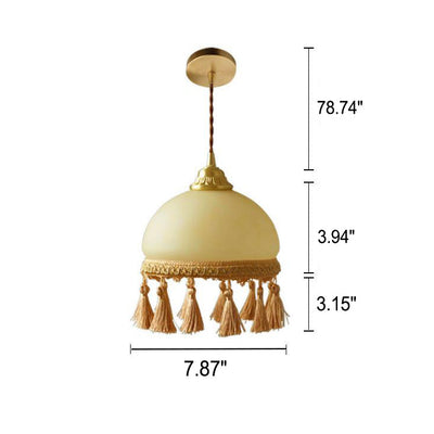 Französische Vintage Quaste Vollkupfer 1-flammige Pendelleuchte 